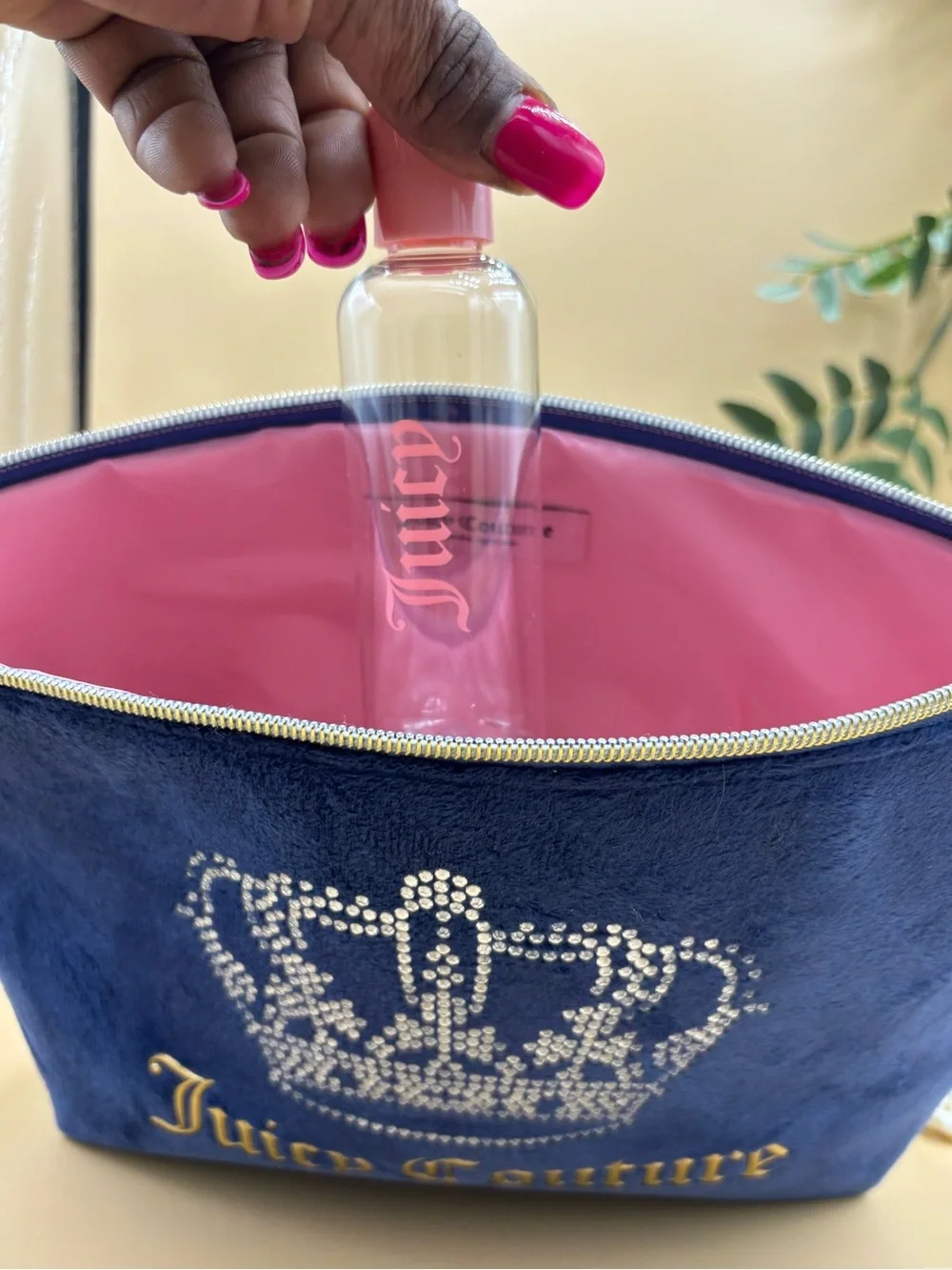 Juicy Couture Blue Velvet Cosmetic Pouch with Crystal Crown